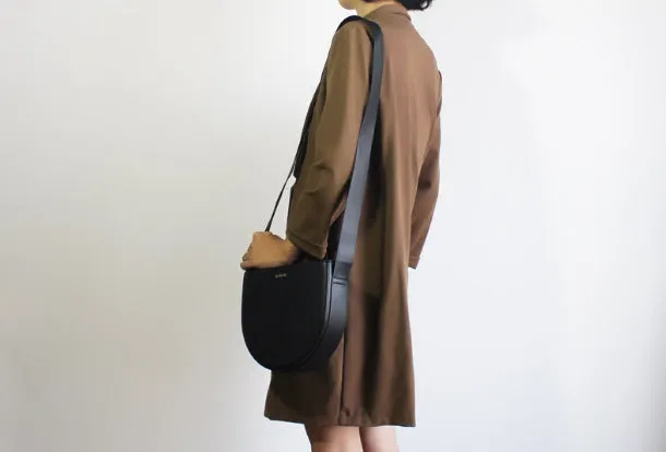 Genuine Leather Round Saddle Purse Bag Shoulder Bag for Women Leather Crossbody Bag