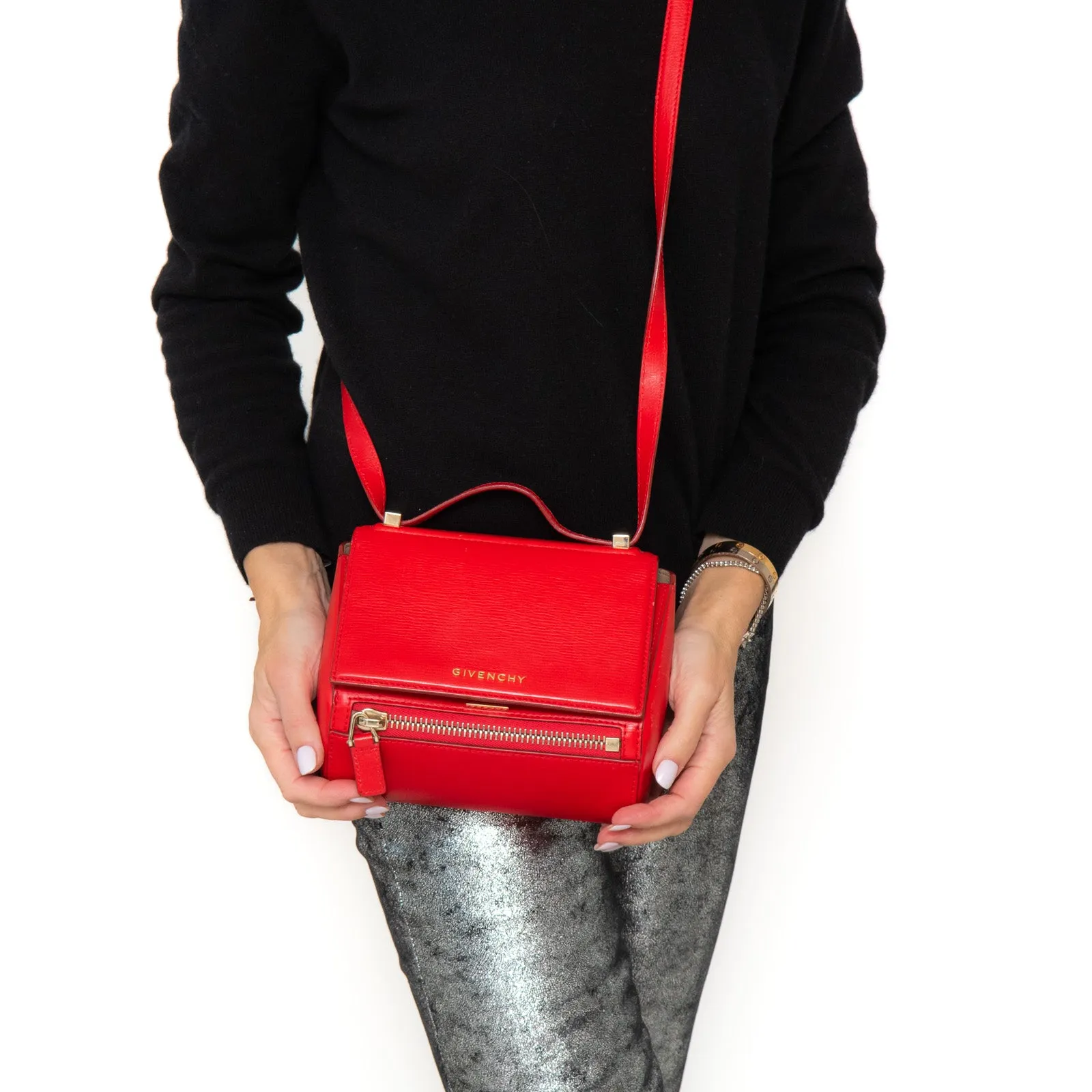 Givenchy Red Leather Mini Pandora Box Crossbody Bag