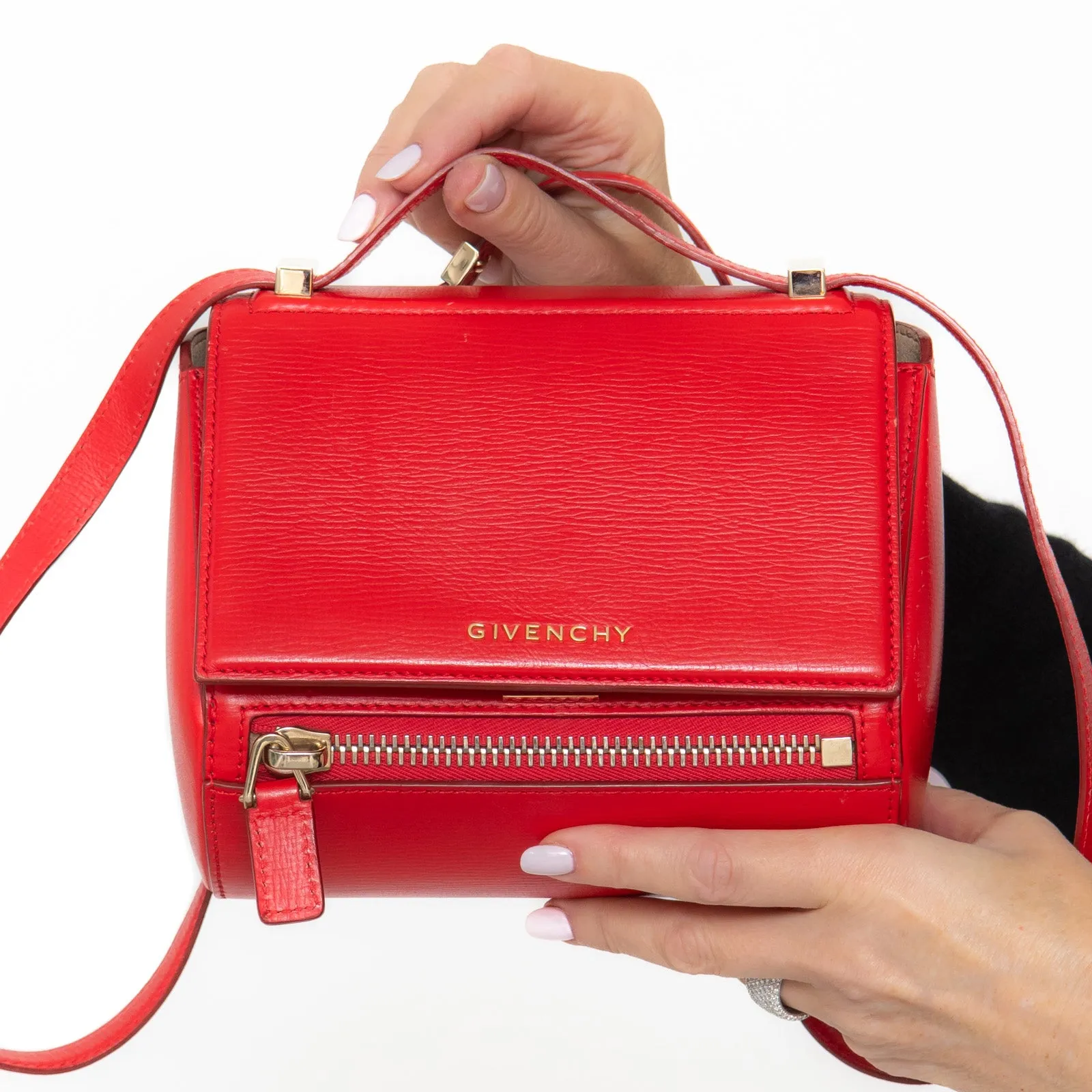 Givenchy Red Leather Mini Pandora Box Crossbody Bag