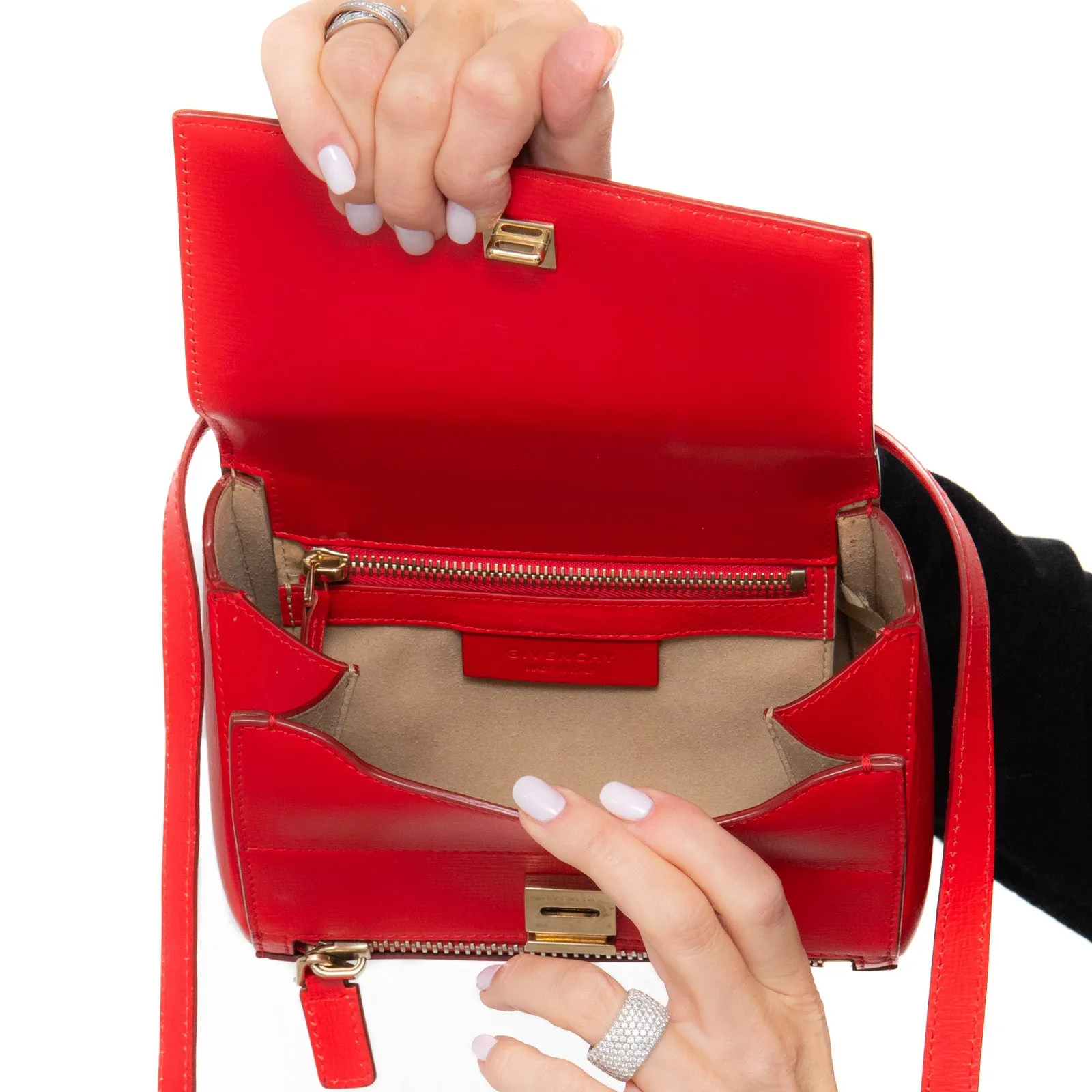 Givenchy Red Leather Mini Pandora Box Crossbody Bag
