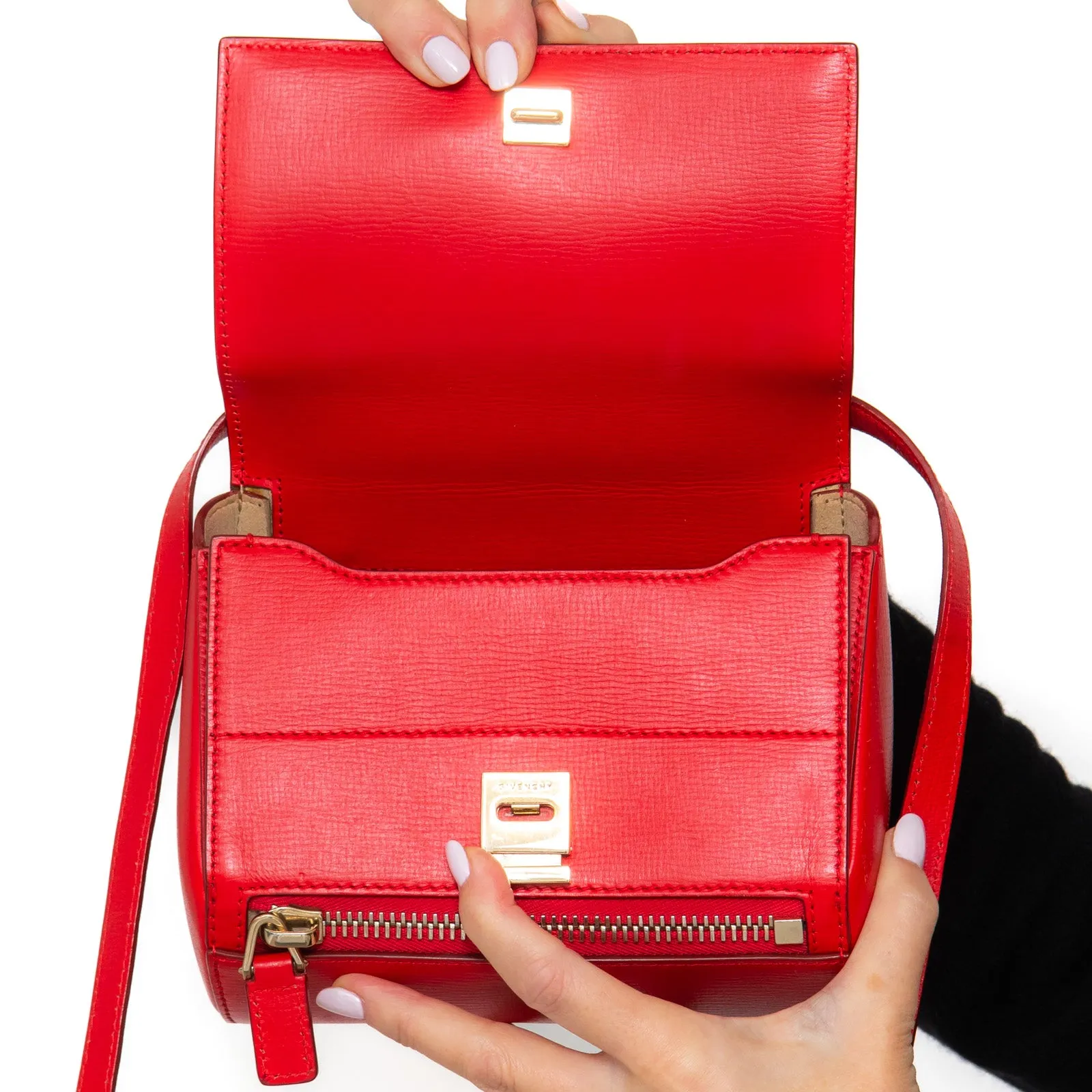 Givenchy Red Leather Mini Pandora Box Crossbody Bag