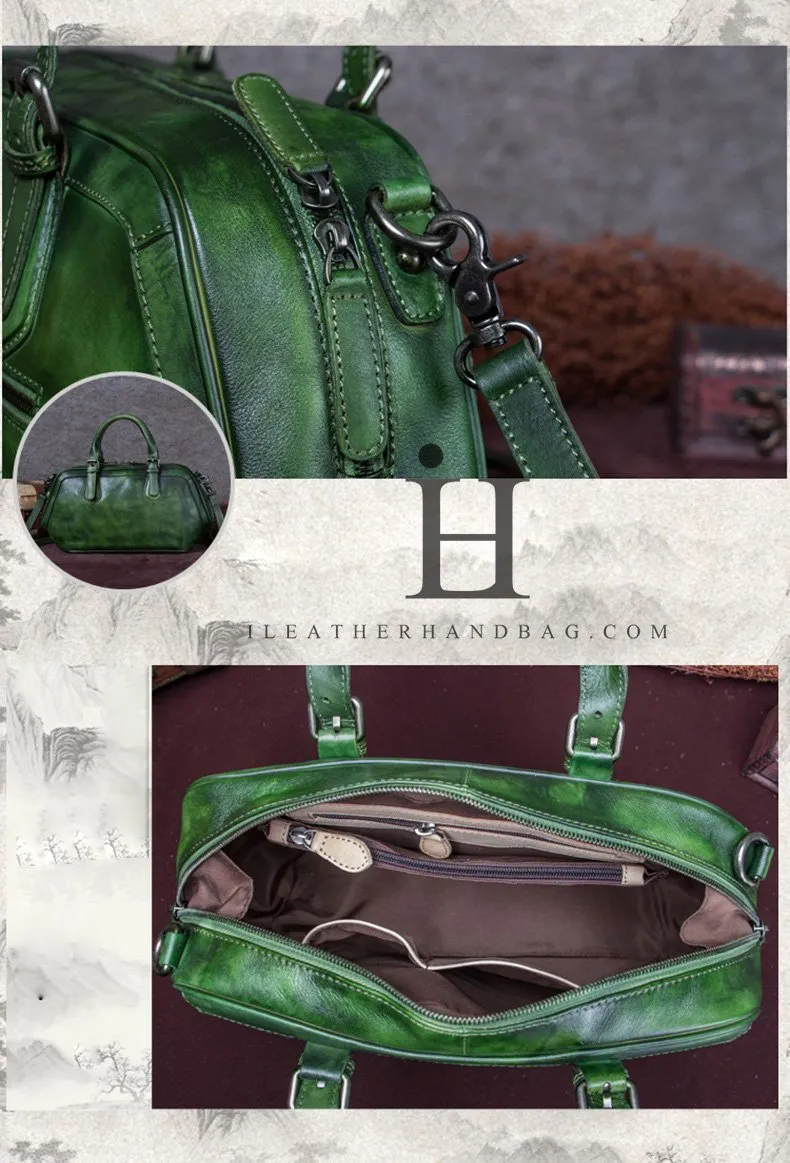 Gray 13" Womens Leather Doctor Handbag Brown Doctor's Bag Red Shoulder Bag Purse for ladies