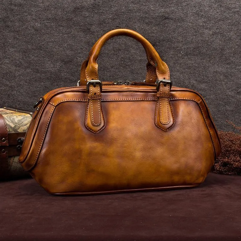 Gray 13" Womens Leather Doctor Handbag Brown Doctor's Bag Red Shoulder Bag Purse for ladies