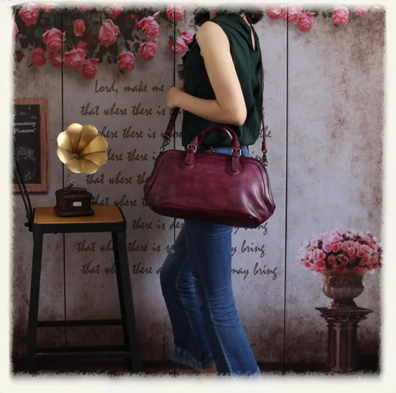 Gray 13" Womens Leather Doctor Handbag Brown Doctor's Bag Red Shoulder Bag Purse for ladies
