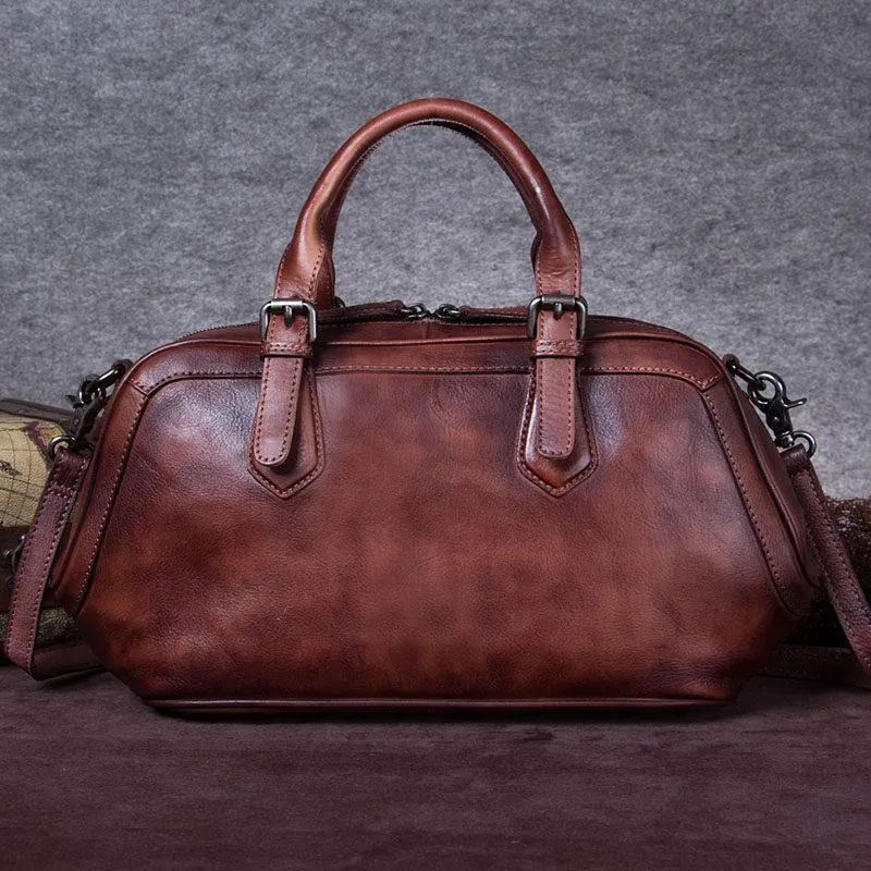 Gray 13" Womens Leather Doctor Handbag Brown Doctor's Bag Red Shoulder Bag Purse for ladies