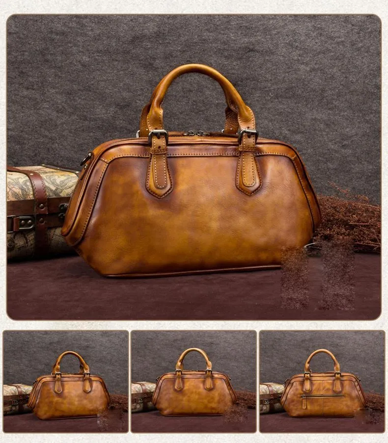 Gray 13" Womens Leather Doctor Handbag Brown Doctor's Bag Red Shoulder Bag Purse for ladies