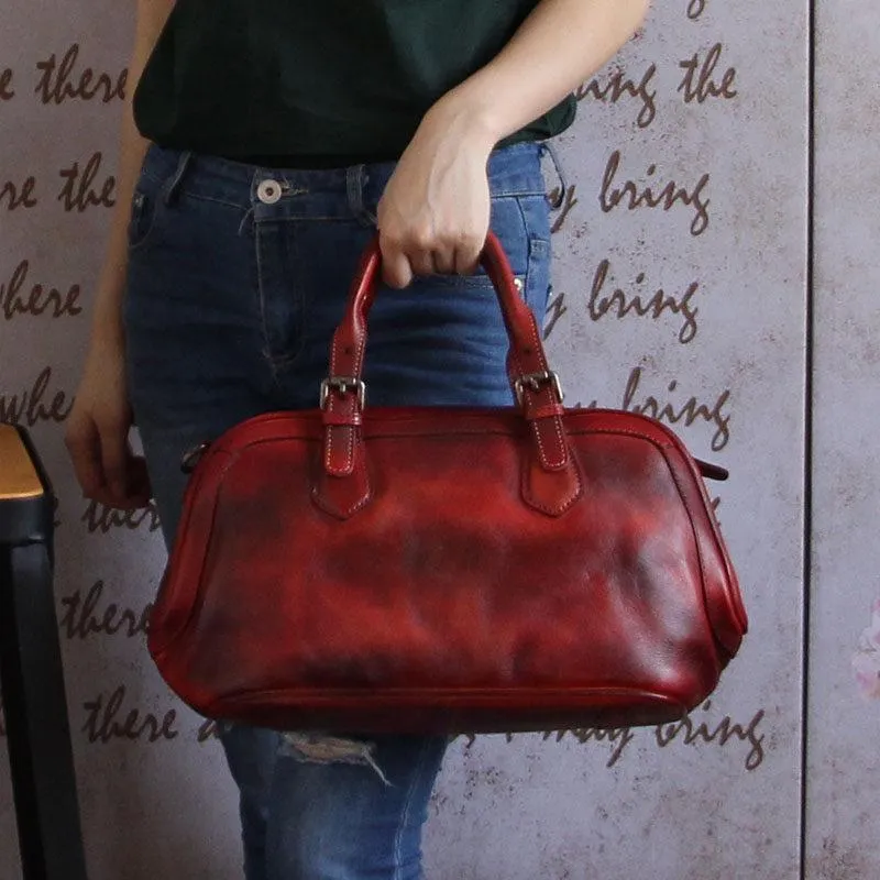 Gray 13" Womens Leather Doctor Handbag Brown Doctor's Bag Red Shoulder Bag Purse for ladies