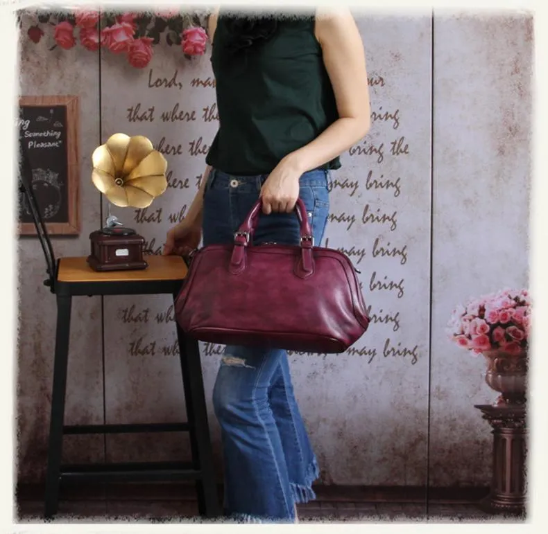 Gray 13" Womens Leather Doctor Handbag Brown Doctor's Bag Red Shoulder Bag Purse for ladies