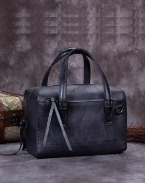Gray Vintage Leather Ladies Doctors Handbag Brown Doctor Style Shoulder Bag Purse for Women