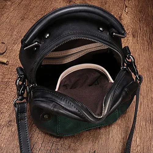 Green Geometric Vintage Womens Leather Round Brown Handbag Box Shoulder Bag Purse for Ladies