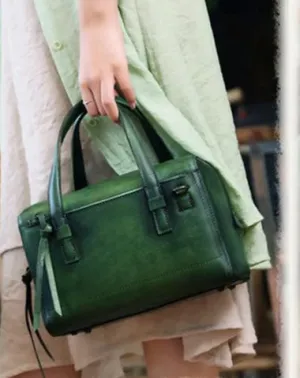 Green Vintage Leather Ladies Doctors Handbag Brown Doctor Style Shoulder Bag Purse for Women