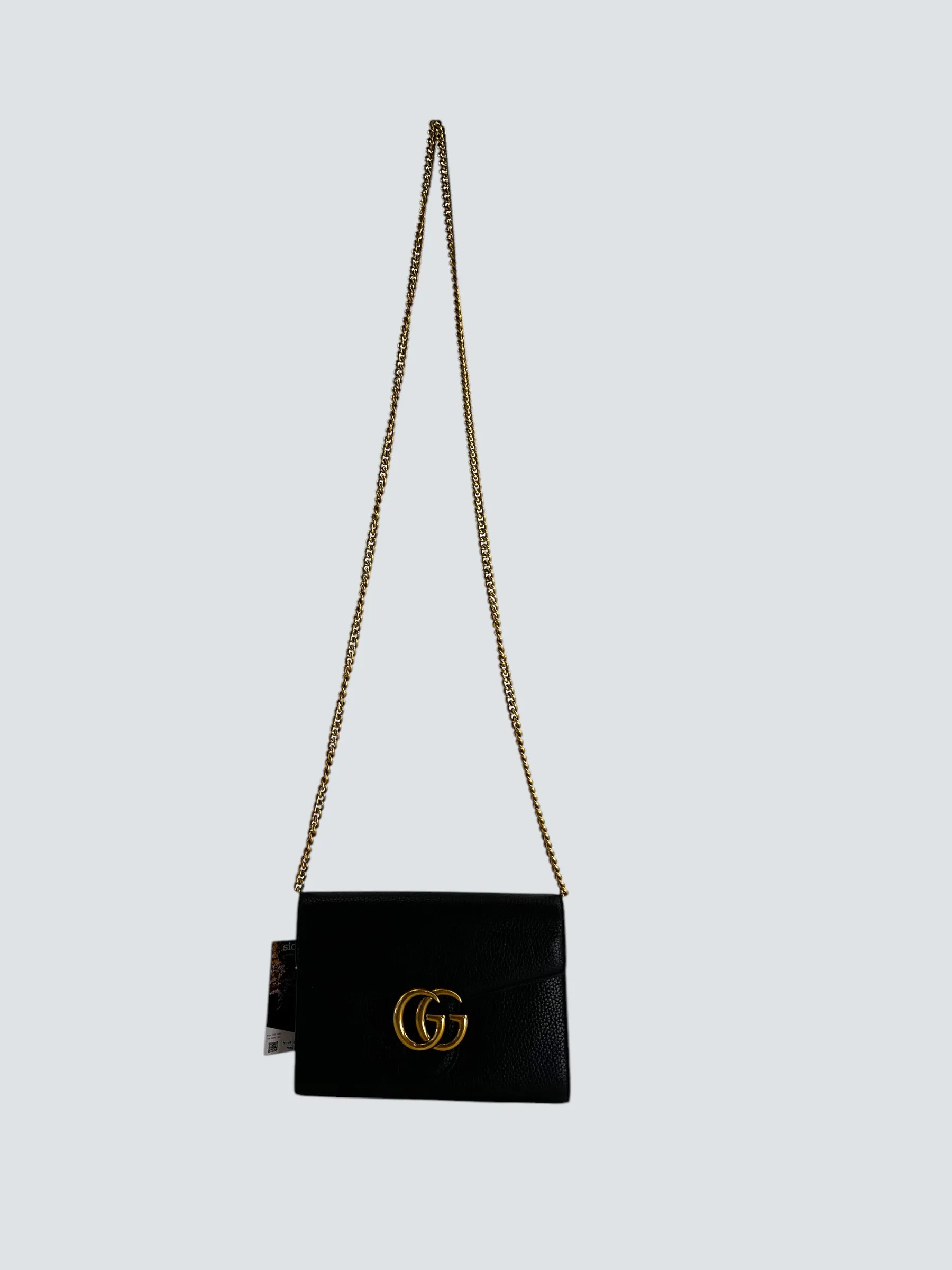 Gucci Black Leather GG Marmont Wallet on Chain