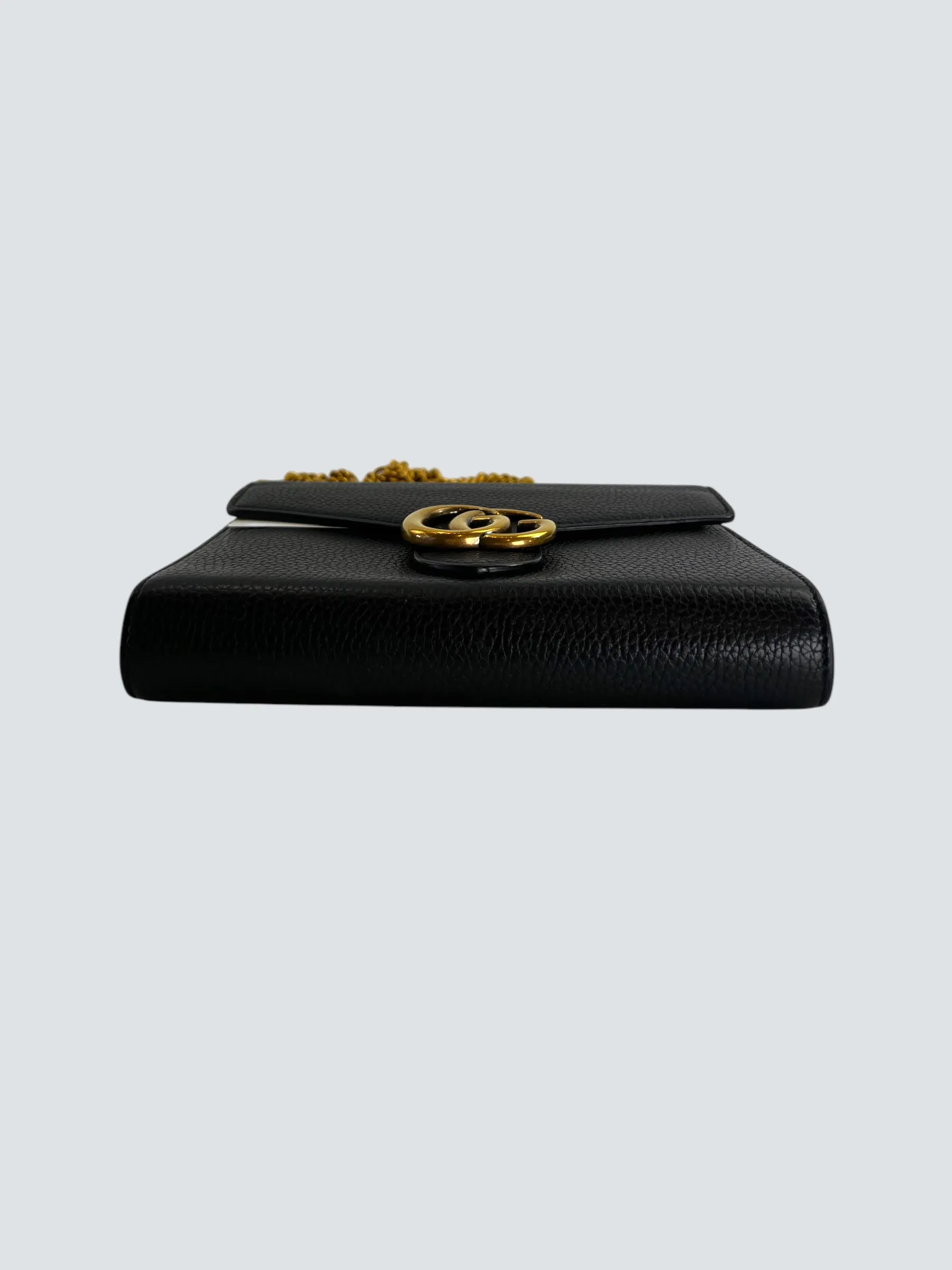 Gucci Black Leather GG Marmont Wallet on Chain