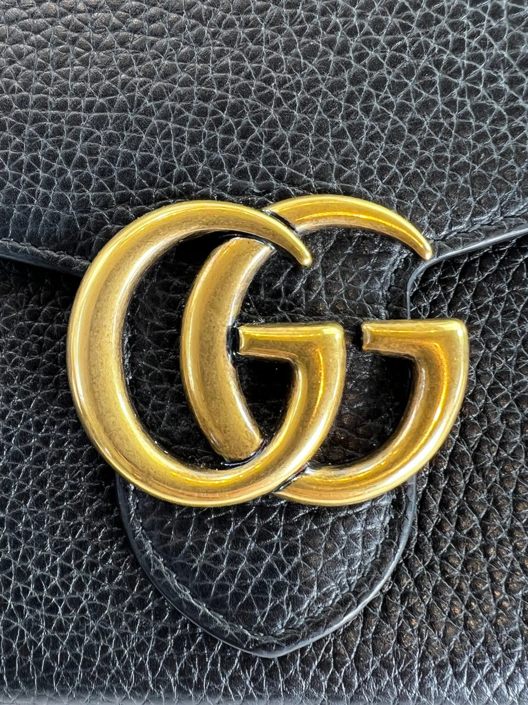 Gucci Black Leather GG Marmont Wallet on Chain