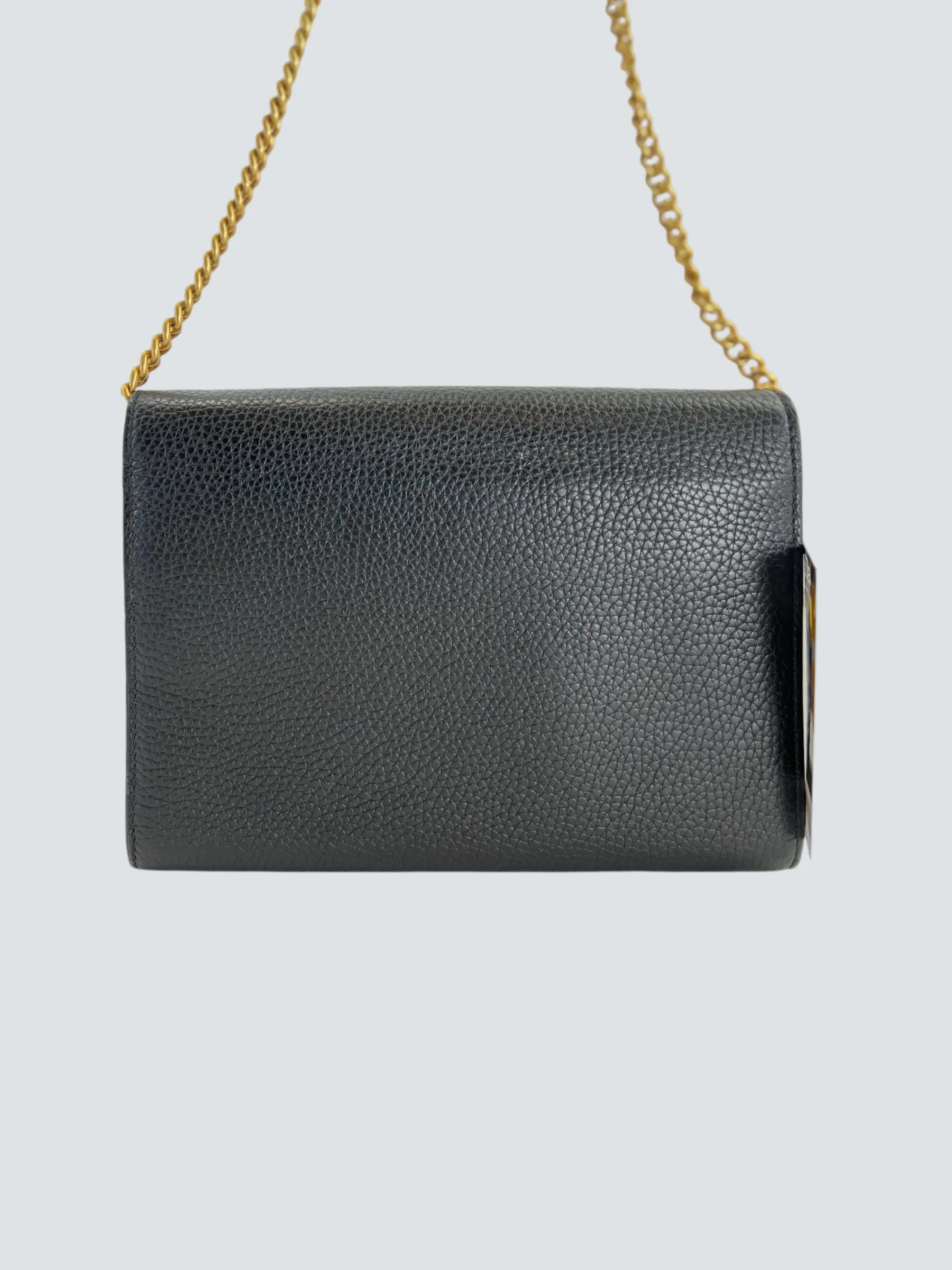 Gucci Black Leather GG Marmont Wallet on Chain