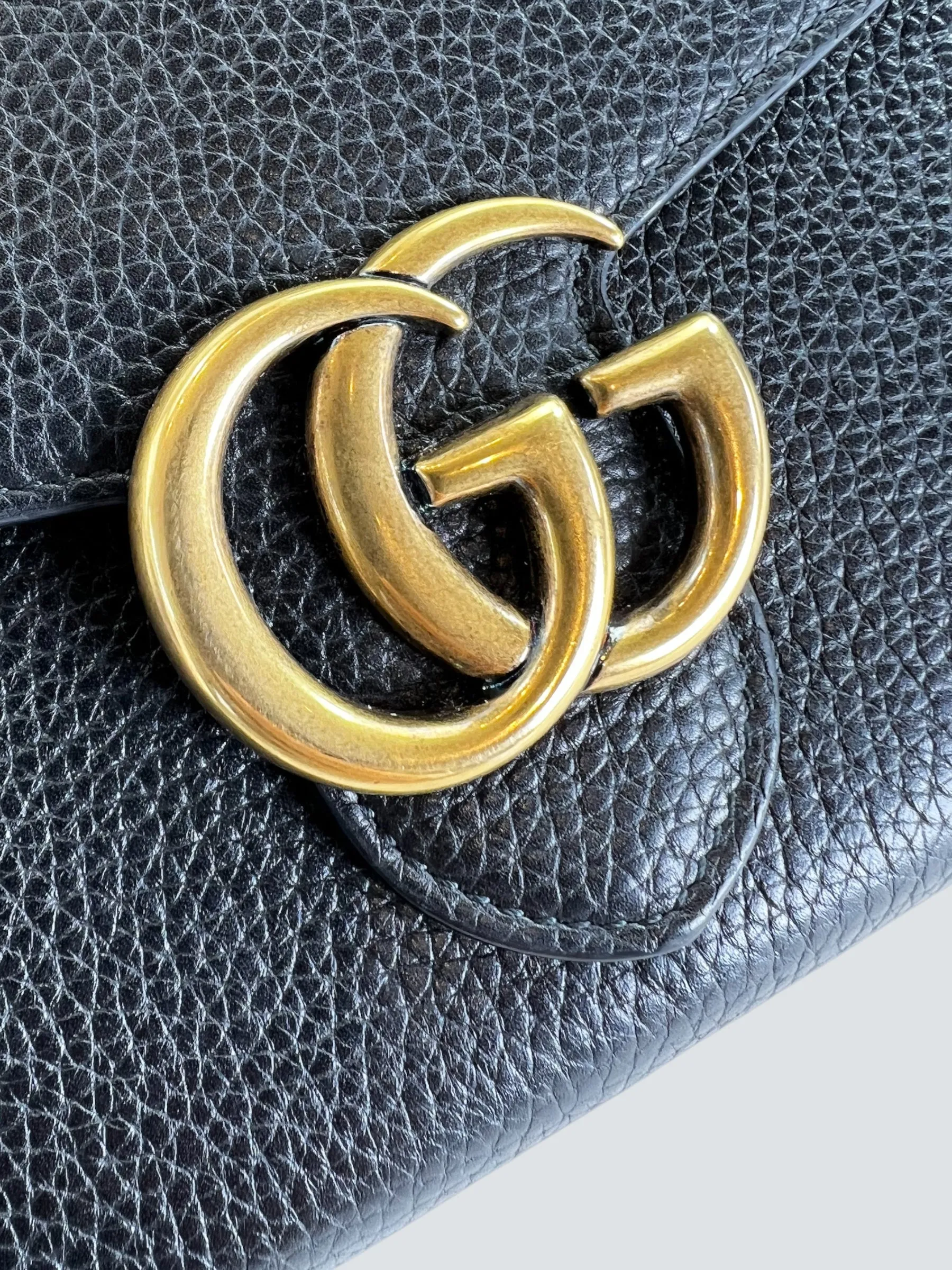 Gucci Black Leather GG Marmont Wallet on Chain