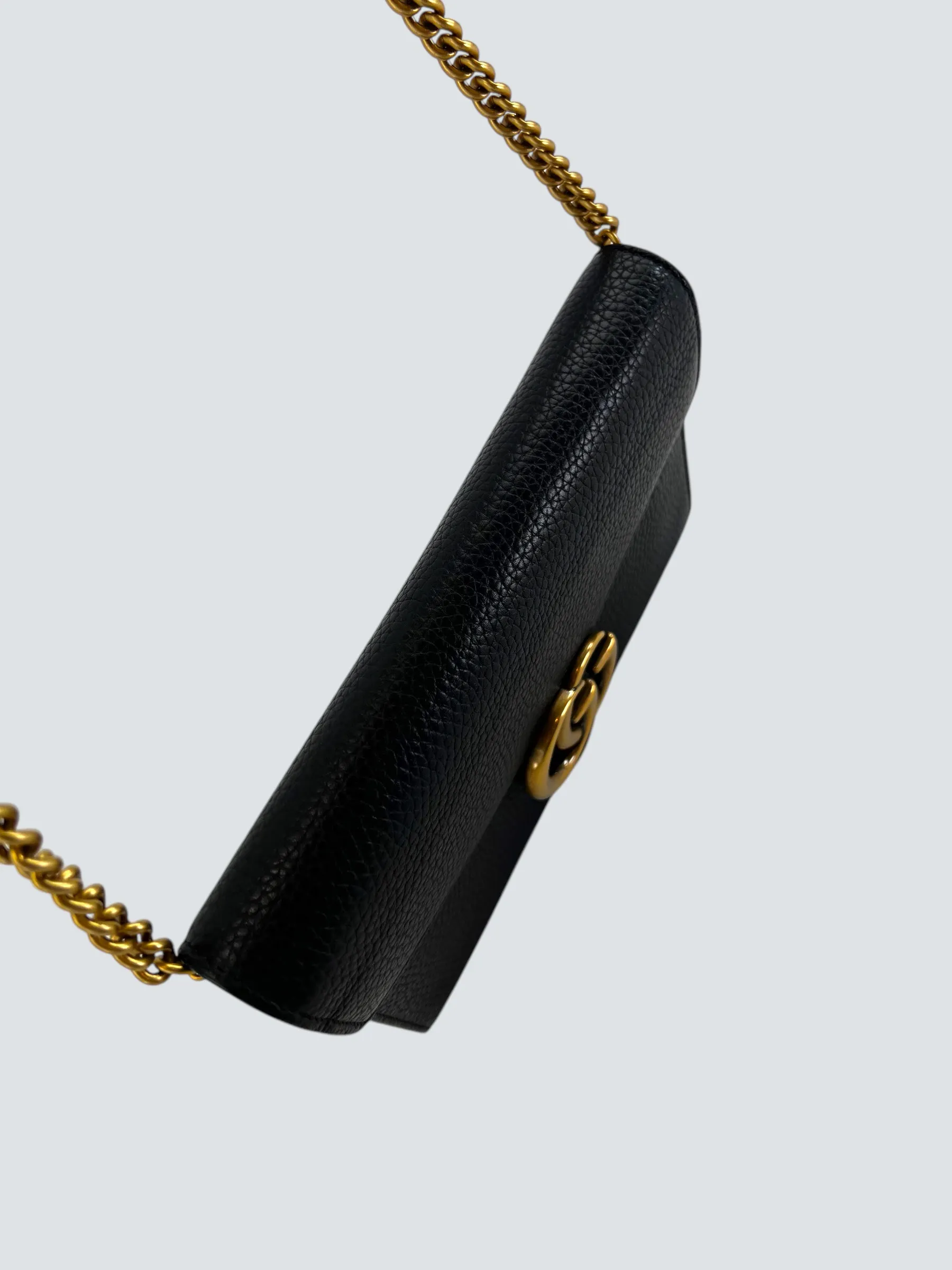 Gucci Black Leather GG Marmont Wallet on Chain