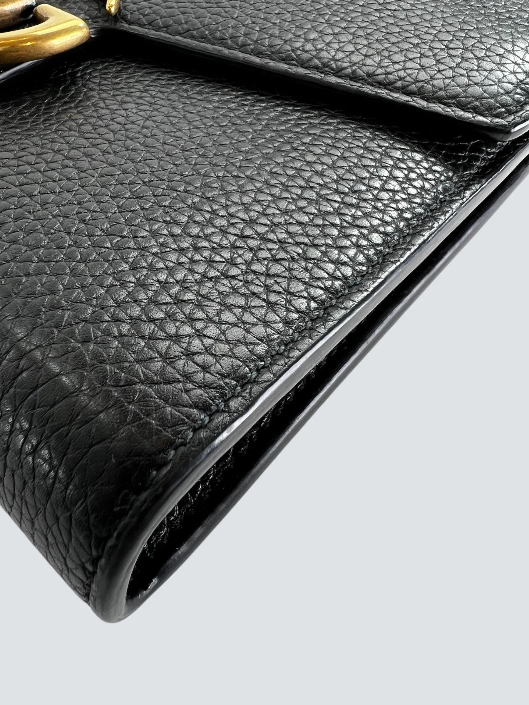 Gucci Black Leather GG Marmont Wallet on Chain