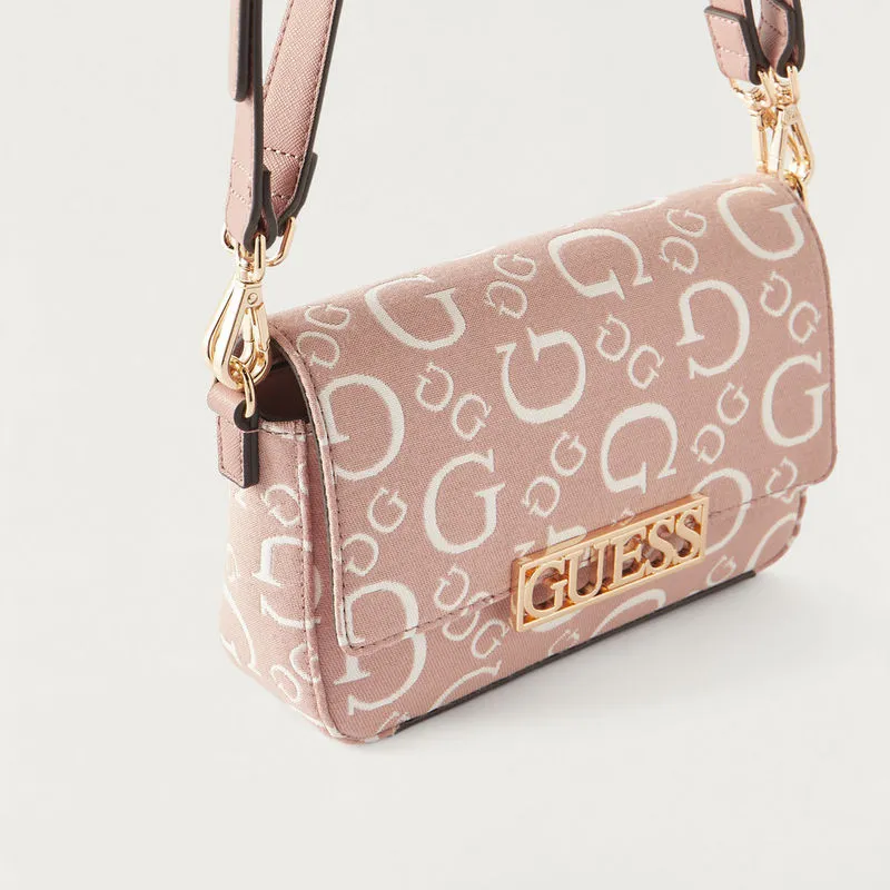 G.U.E.S.S Bellatrix Mini Crossbody Bag with Flap Closure and Detachable Strap