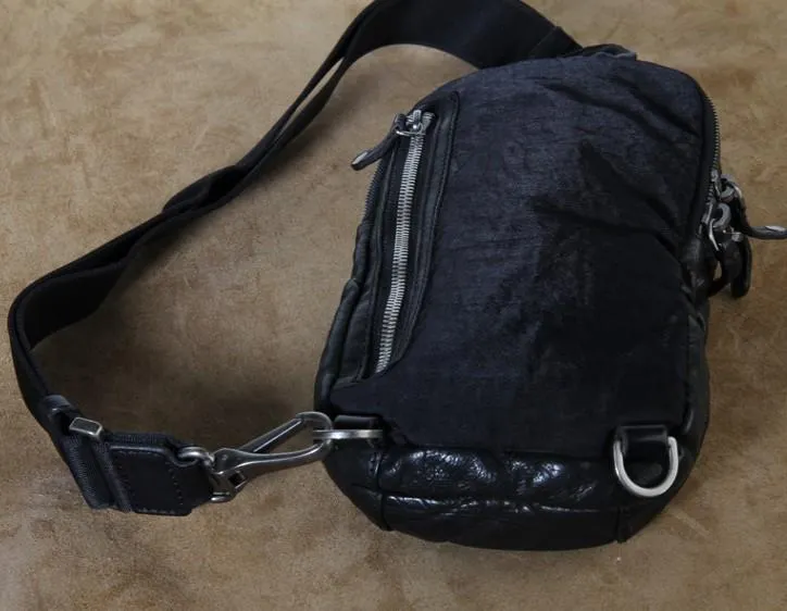 Handmade Genuine Leather Mens Cool Chest Bag Sling Bag Crossbody Bag Travel Bag Hiking Bag for men