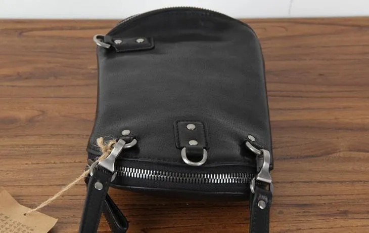 Handmade Genuine Leather Mens Cool Chest Bag Sling Bag Crossbody Bag Travel Bag Hiking Bag for men
