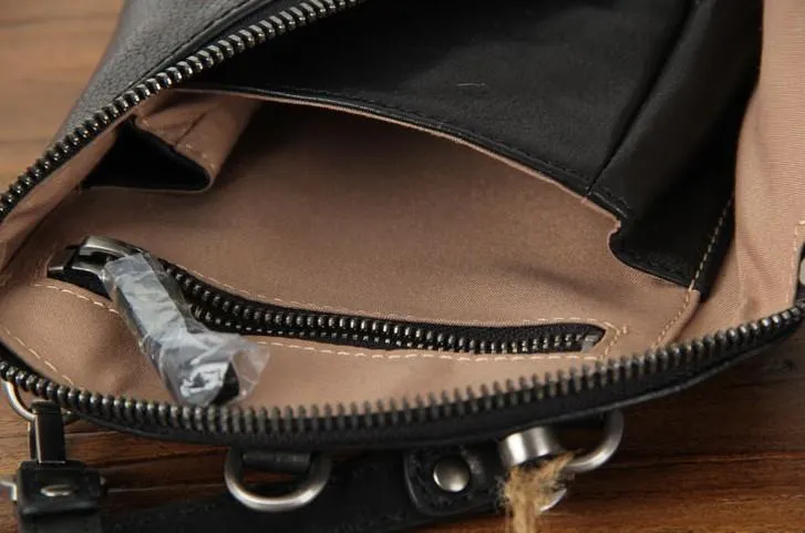 Handmade Genuine Leather Mens Cool Chest Bag Sling Bag Crossbody Bag Travel Bag Hiking Bag for men