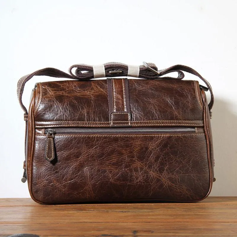 Handmade Genuine Leather Mens Cool Messenger Bag Sling Bag Chest Bag Bike Bag Cycling Bag for men