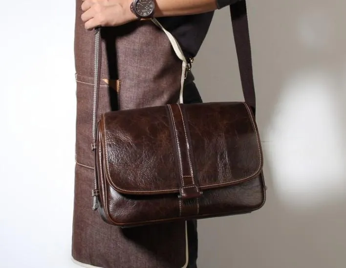 Handmade Genuine Leather Mens Cool Messenger Bag Sling Bag Chest Bag Bike Bag Cycling Bag for men