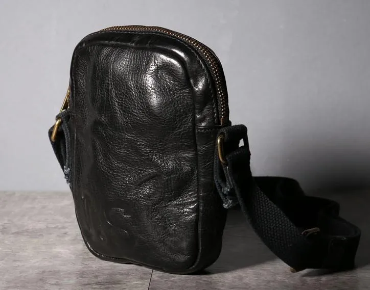 Handmade Genuine Leather Mens Cool Messenger Bag Sling Bag Chest Bag Bike Bag Cycling Bag for men