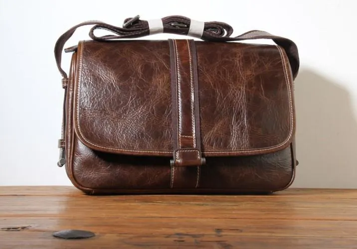 Handmade Genuine Leather Mens Cool Messenger Bag Sling Bag Chest Bag Bike Bag Cycling Bag for men