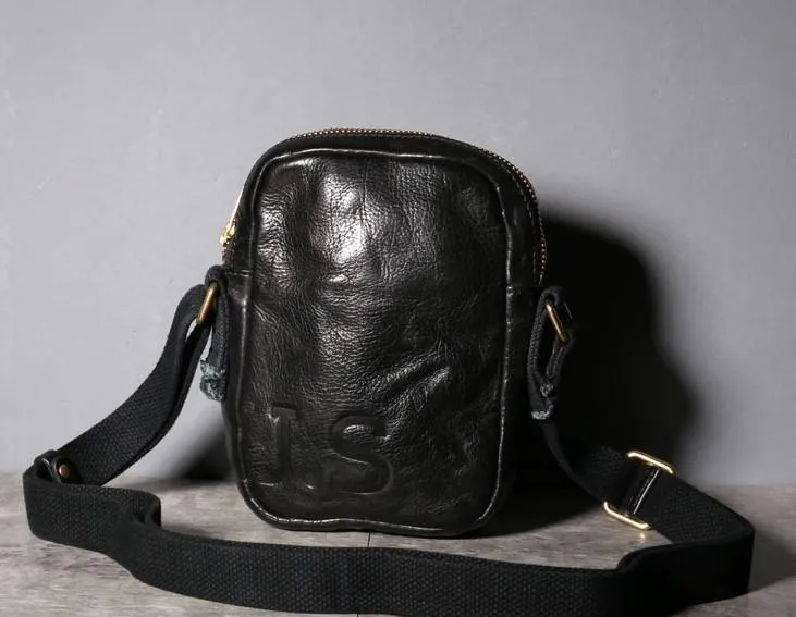 Handmade Genuine Leather Mens Cool Messenger Bag Sling Bag Chest Bag Bike Bag Cycling Bag for men
