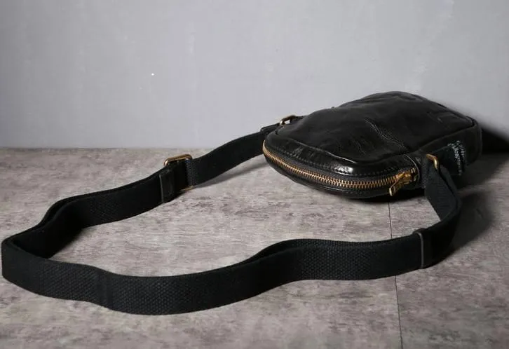 Handmade Genuine Leather Mens Cool Messenger Bag Sling Bag Chest Bag Bike Bag Cycling Bag for men