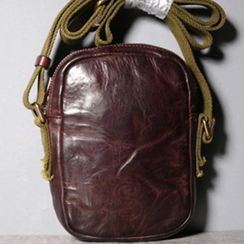 Handmade Genuine Leather Mens Cool Messenger Bag Sling Bag Chest Bag Bike Bag Cycling Bag for men