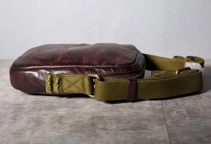 Handmade Genuine Leather Mens Cool Messenger Bag Sling Bag Chest Bag Bike Bag Cycling Bag for men
