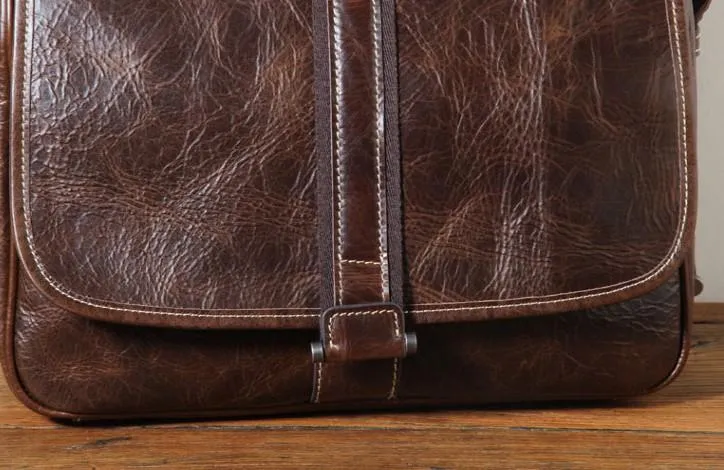 Handmade Genuine Leather Mens Cool Messenger Bag Sling Bag Chest Bag Bike Bag Cycling Bag for men