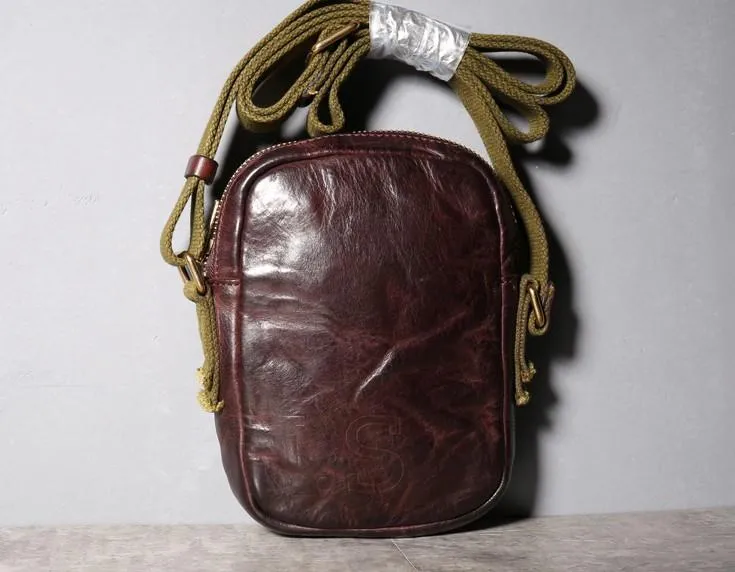 Handmade Genuine Leather Mens Cool Messenger Bag Sling Bag Chest Bag Bike Bag Cycling Bag for men