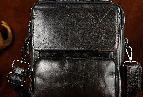 Handmade Genuine Leather Messenger Mens Cool Sling Bag Large Travel Bag Hiking Bag for Men