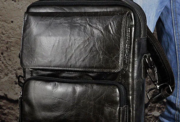 Handmade Genuine Leather Messenger Mens Cool Sling Bag Large Travel Bag Hiking Bag for Men