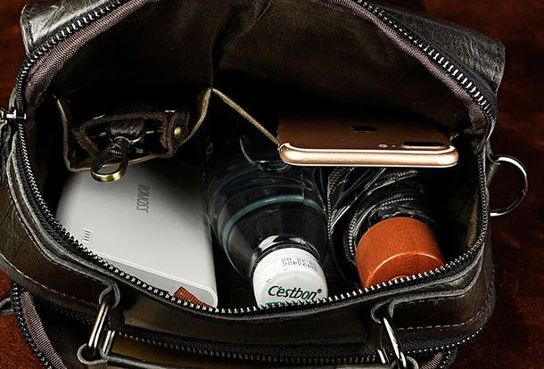 Handmade Genuine Leather Messenger Mens Cool Sling Bag Large Travel Bag Hiking Bag for Men
