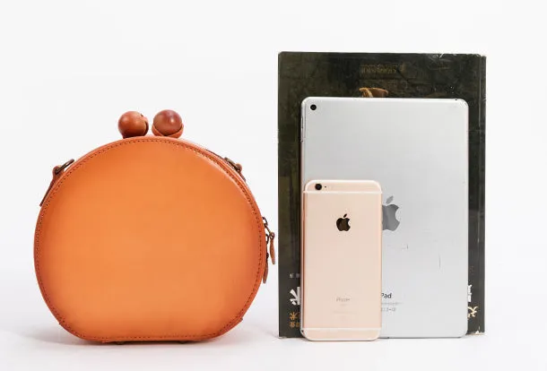 Handmade Genuine Leather Round Handbag Bag Crossbody Bag Shoulder Bag Purse For Women