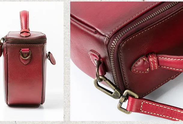 Handmade Genuine Leather Round Handbag Bag Crossbody Bag Shoulder Bag Purse For Women