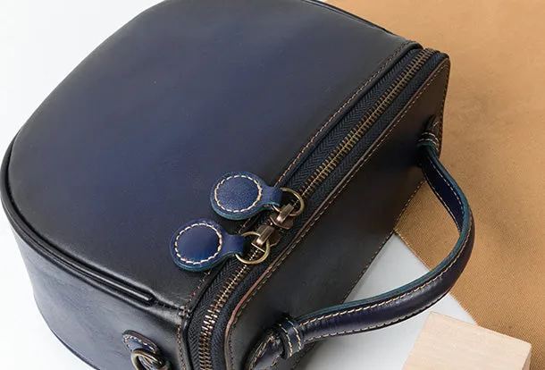 Handmade Genuine Leather Round Handbag Bag Crossbody Bag Shoulder Bag Purse For Women