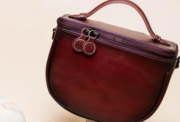 Handmade Genuine Leather Round Handbag Bag Crossbody Bag Shoulder Bag Purse For Women