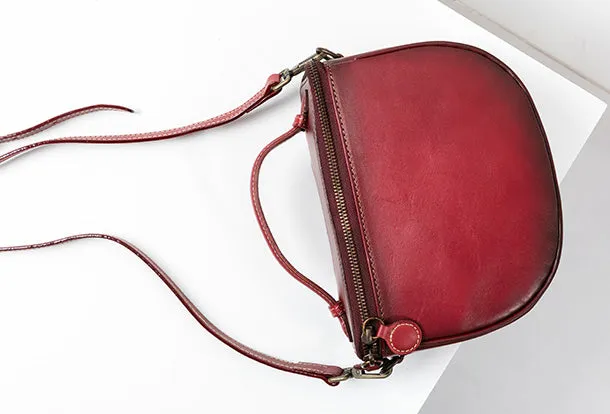 Handmade Genuine Leather Round Handbag Bag Crossbody Bag Shoulder Bag Purse For Women