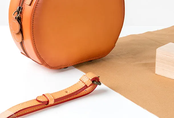Handmade Genuine Leather Round Handbag Bag Crossbody Bag Shoulder Bag Purse For Women