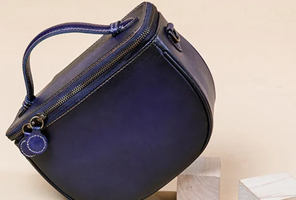 Handmade Genuine Leather Round Handbag Bag Crossbody Bag Shoulder Bag Purse For Women