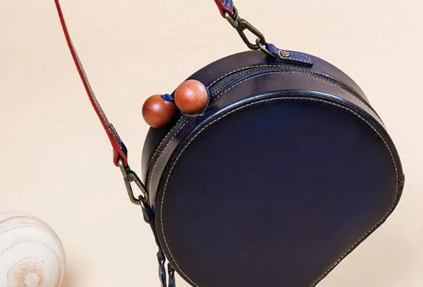 Handmade Genuine Leather Round Handbag Bag Crossbody Bag Shoulder Bag Purse For Women