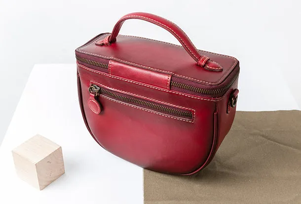 Handmade Genuine Leather Round Handbag Bag Crossbody Bag Shoulder Bag Purse For Women