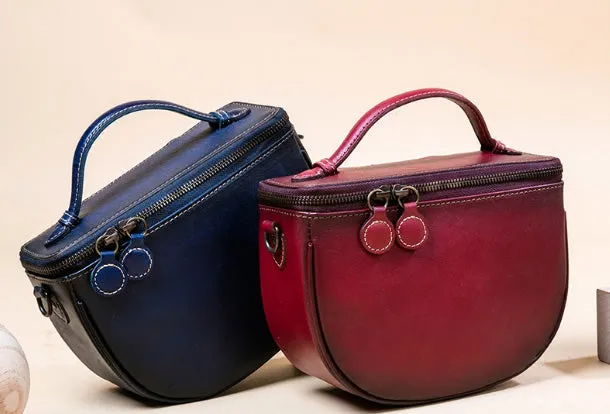 Handmade Genuine Leather Round Handbag Bag Crossbody Bag Shoulder Bag Purse For Women