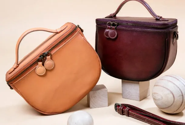 Handmade Genuine Leather Round Handbag Bag Crossbody Bag Shoulder Bag Purse For Women